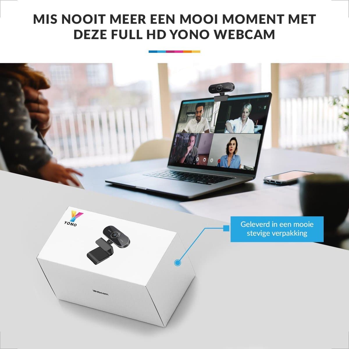 YONO YONO Webcam 1080P Full HD met microfoon - zwart thumbnail 5