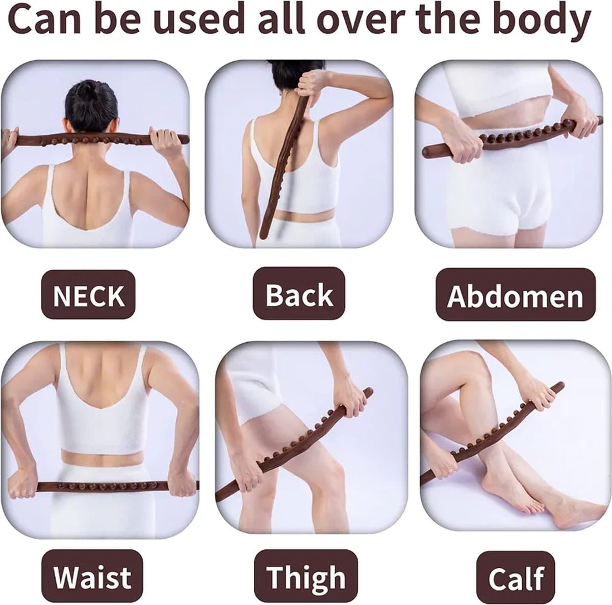 Massage - Massage Apparaat - Voor Rug, Nek, Schouder, Buik, Taille, Armen, Benen, etc. - Massage Stok Hout - Gua Sha Massage Tool - Houten Massage Stok - 8 Massage Ballen - 1 Stuk - Bruin Hout thumbnail 2