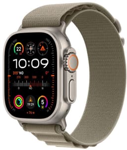 Productfoto van Apple Watch Ultra 2 GPS + Cellular 49 mm titanium met Alpine Loop olijfgroene band MREY3FD/A - maat M
