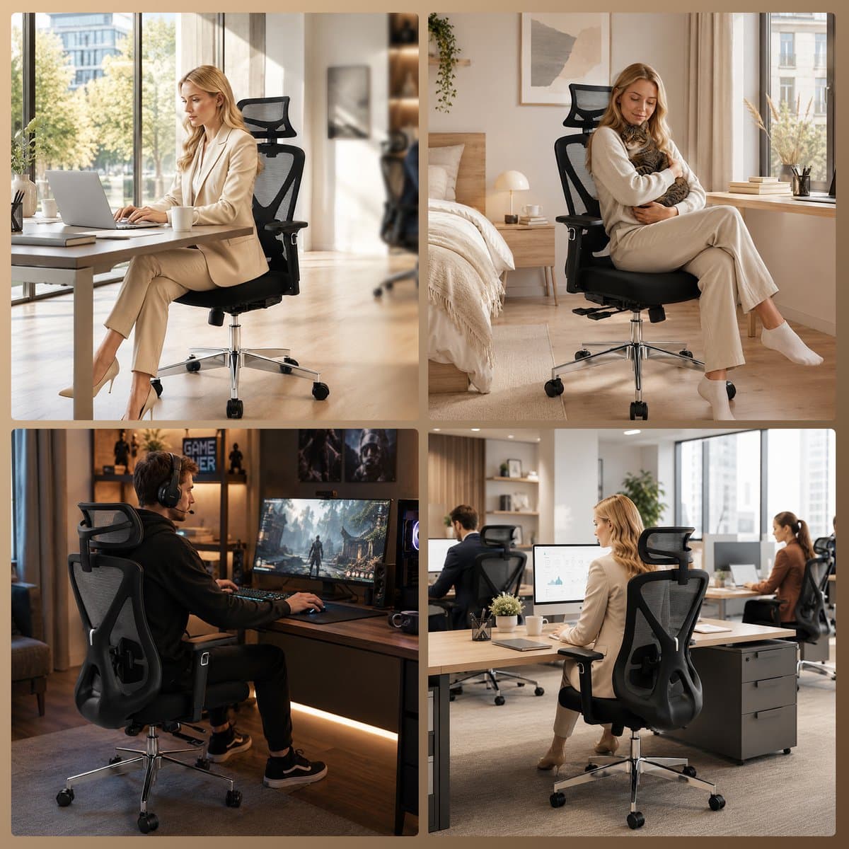 Durrafy Ergonomische Bureaustoel 200 kg - NEN-EN1335 Gecertificeerd - Bureaustoelen voor Volwassenen - Office Chair - Computerstoel met 2D Hoofdsteun, 3D Armleuningen, Lendensteun, Zitdiepteverstelling en Ademend Mesh - Zwart thumbnail 7