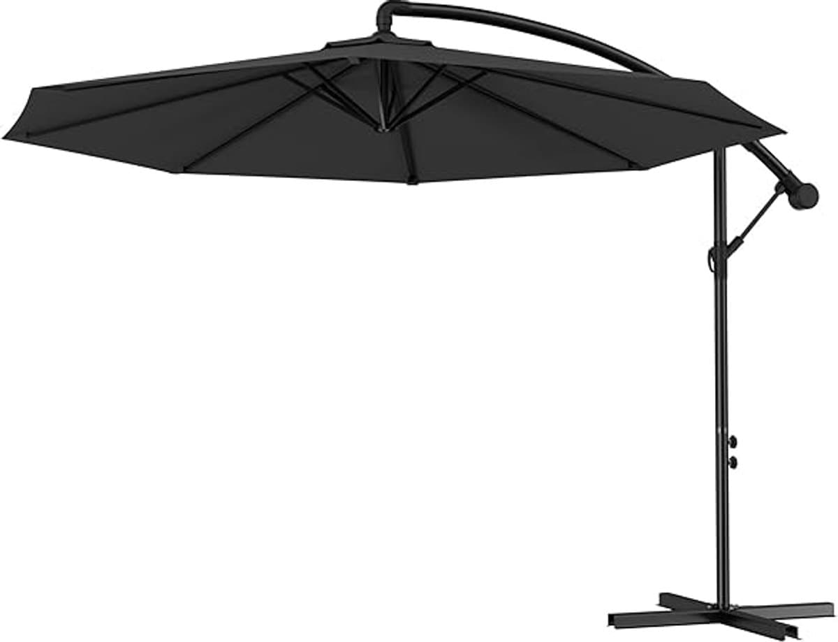 Zweefparasol 300 cm met Zwengel & Kruisvoet – UV-Bescherming – Vrijhangende Tuinparasol voor Terras, Balkon & Tuin – Donker grijs