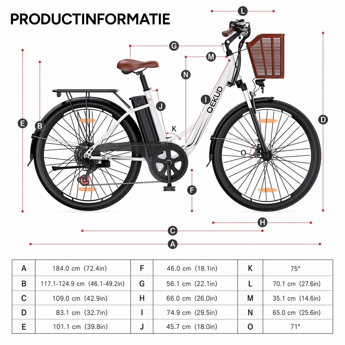 Qekud Elektrische Fiets - 26 Inch E-bike - 36V 13Ah Uitneembare Accu - Actieradius 80 km - Shimano 7 Versnellingen - Schijfremmen - Verlichting- Ideaal voor Woon-werkverkeer thumbnail 2