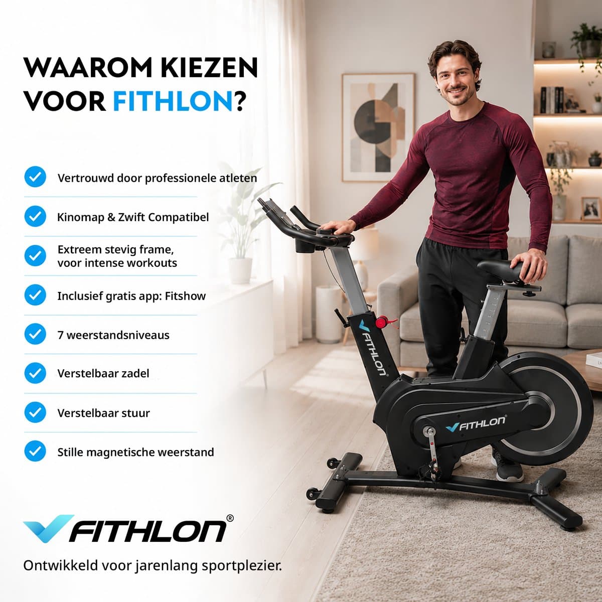 Fithlon Le Tour Hometrainer - Fitnessfiets - Inclusief App - Kinomap & Zwift Compatibiliteit - Spinningfiets - Ergonomisch & Stil - Hometrainers Fitness voor Thuis thumbnail 6
