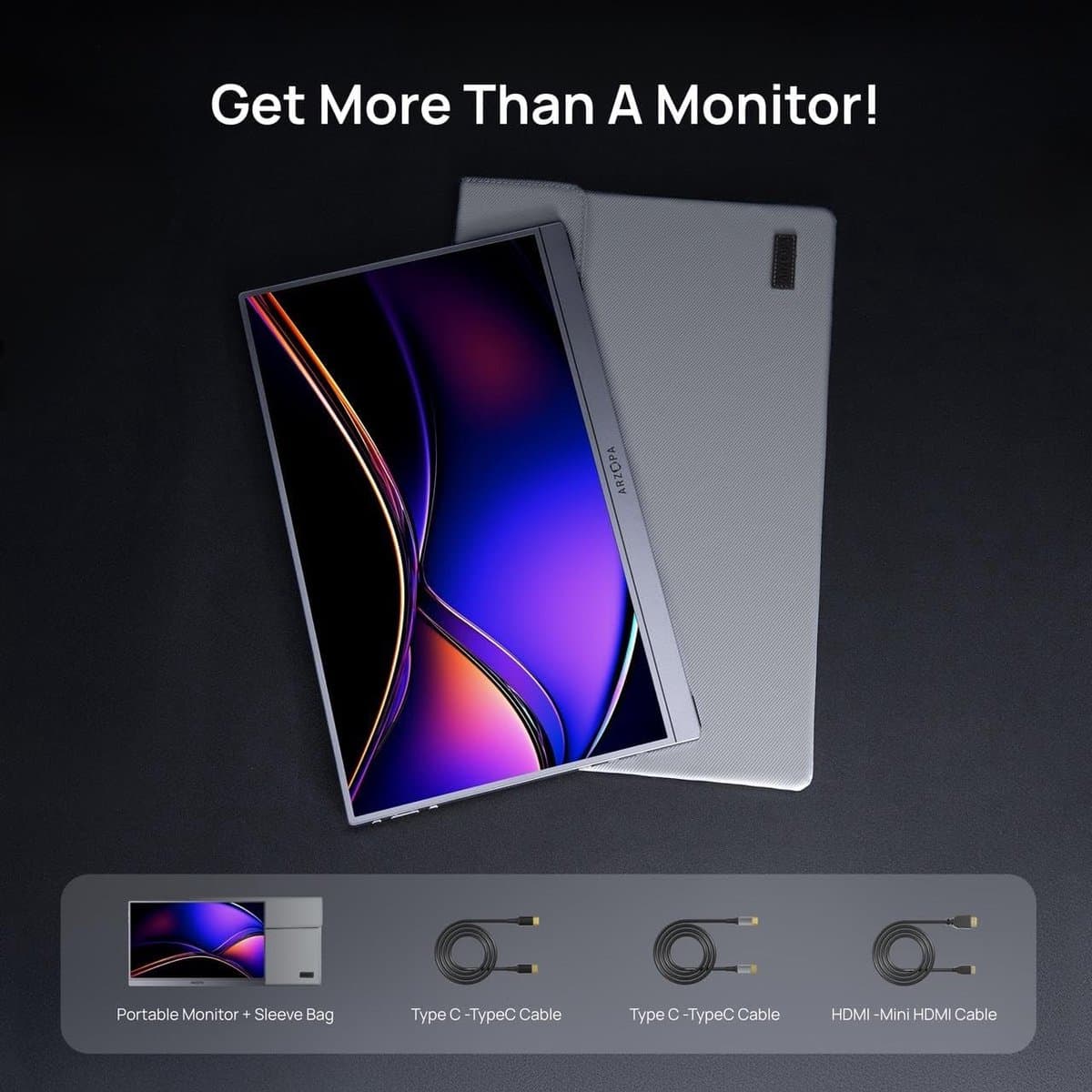 Arzopa Z1FC - Portable 144hz Gaming Monitor - Inclusief Sleeve - Premium Slim Aluminium Design - Space Grey - Apple Macbook Compatible - 100% sRGB Kleurprofiel - Met kabelbundel - 16 inch thumbnail 7