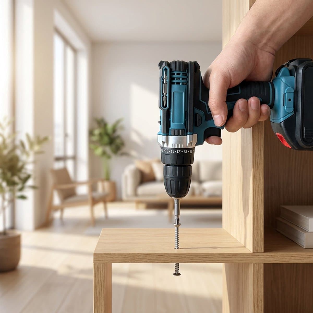 Makita-look Accuboormachine 21V Set – 2 Accu's, Snellader, 45 Nm Koppel, Sleutelloze Boorkop en 24-Delige Accessoireset thumbnail 8