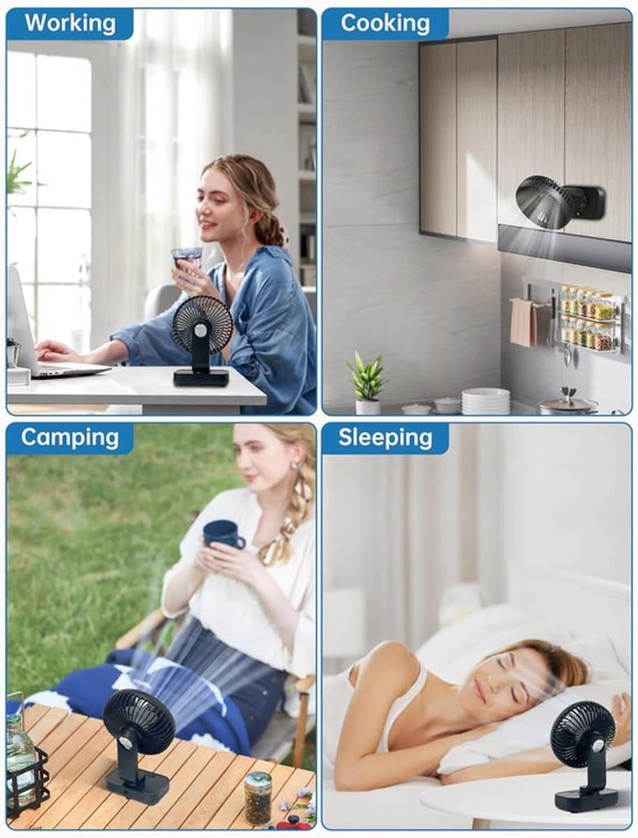 Solvix tafel ventilator geluidloos - Mini Desk Fan - Zwart - Stil en Krachtig - Oplaadbare Batterij - Voor Thuis, Kantoor en Buiten thumbnail 5