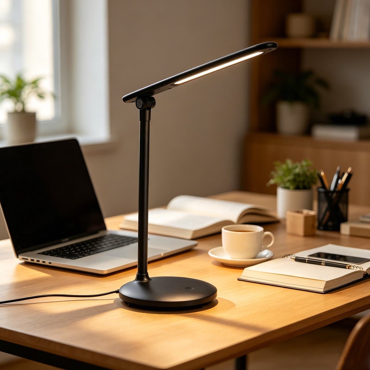 Aigostar Bureaulamp LED Dimbaar - 3 kleuren licht - 5 Helderheidsniveaus - Touch Control - Verstelbare Leeslamp - Bedlamp - Nachtlampje- Zwart thumbnail 7