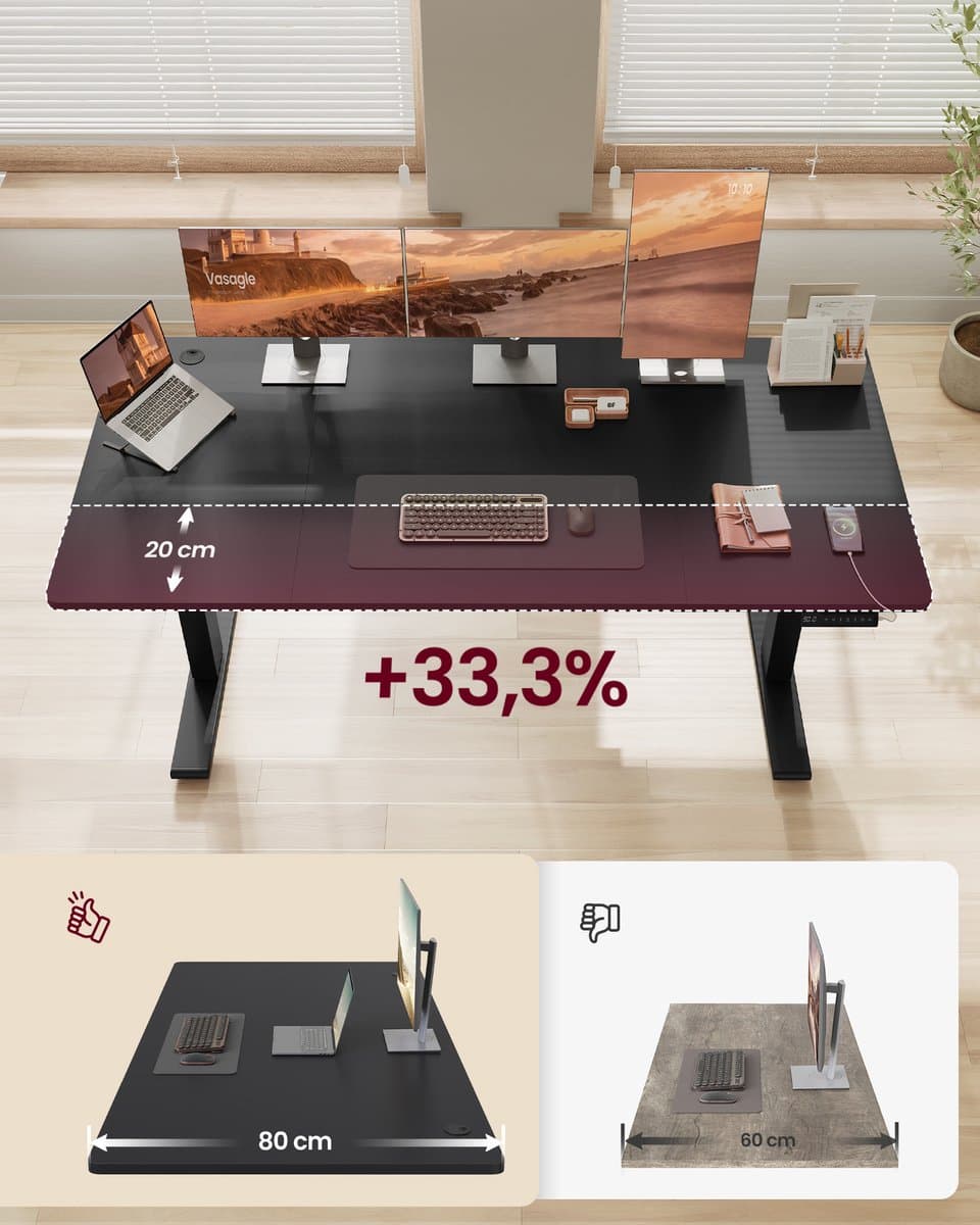 VASAGLE - Zit Sta Bureau - Elektrisch - USB-C-Aansluiting - Geheugenfunctie - Voor Kantoor thumbnail 5
