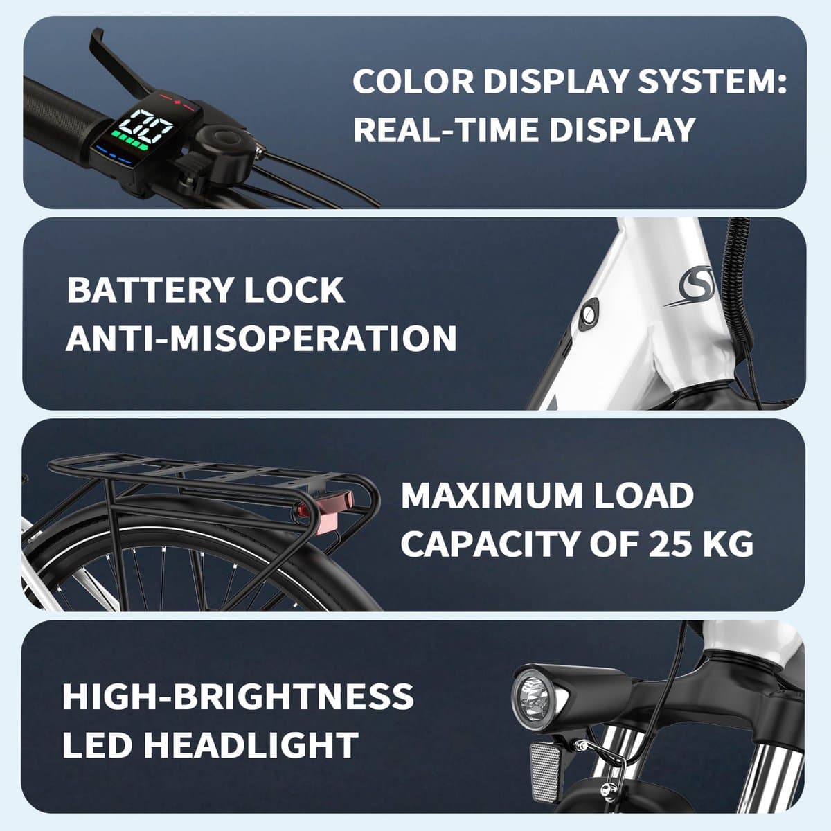 ONESPORT OT12 E-bike - 25 km/u - 27.5inch - 40km actieradius - 250W motor - 36V 13Ah accu - wit thumbnail 3