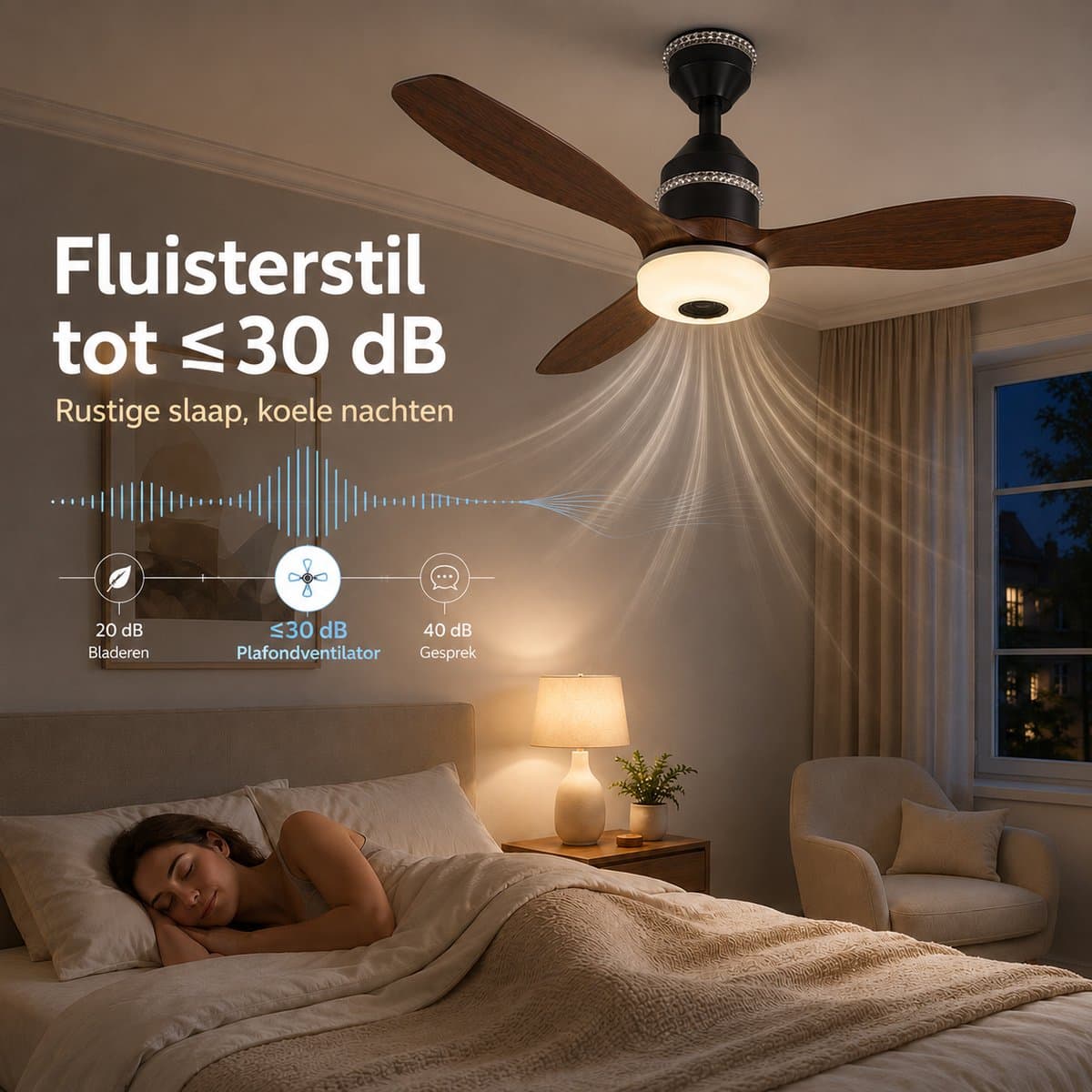 MUPOO Houtlook plafondventilator met verlichting RGB Ø61cm-RGB LED plafonventilator afstandsbediening met Bluetooth Speaker-plafonniere met ventilator met 3 Snelheden & Slaapmodus- ventilator lamp plafond Voor slaapkamer,Woonkamer veranda thumbnail 7