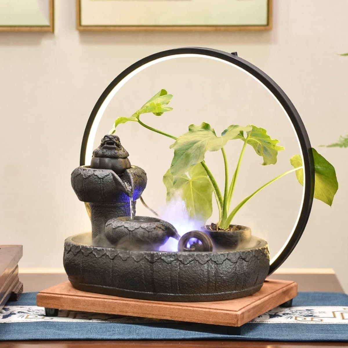 Waterfontein Binnen - Tafelfontein Decoratief - Ontspanning Thuis - Met LED-lichtring - 42 cm - Wit thumbnail 3