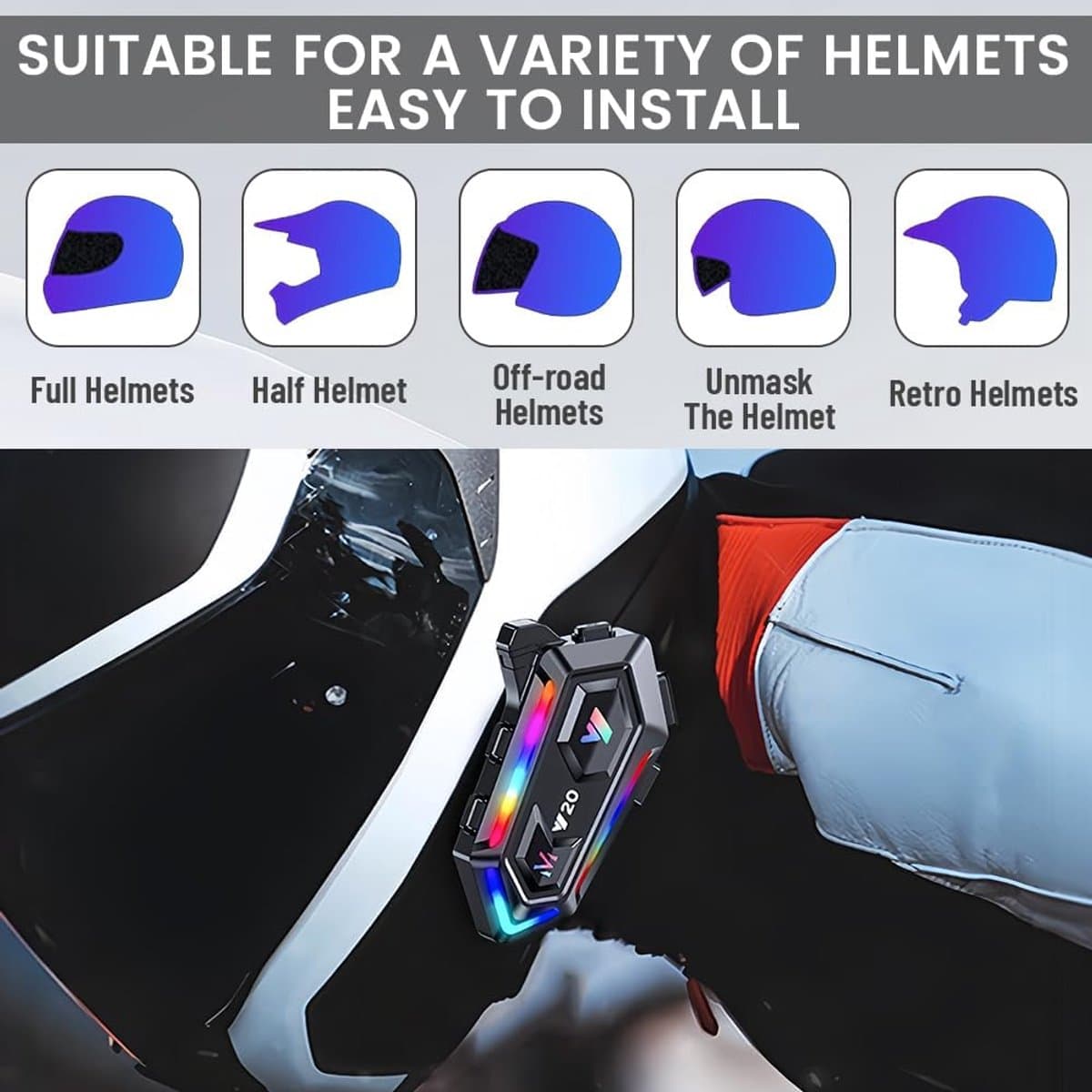Bluetooth Motorhelm Headset – Bluetooth 5.3 – Motor Intercom Headset – Motorhelm Oordopjes – Ruisonderdrukking – IPX6 Waterdicht – Handsfree Bellen – Navigatie & Muziek – USB-C – 25 Uur Batterijduur thumbnail 4