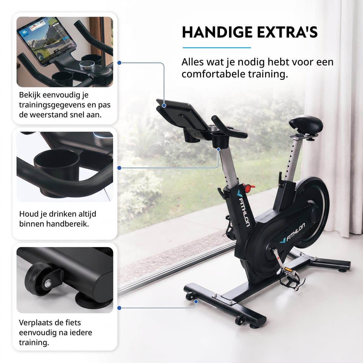 Fithlon Le Tour Hometrainer - Fitnessfiets - Inclusief App - Kinomap & Zwift Compatibiliteit - Spinningfiets - Ergonomisch & Stil - Hometrainers Fitness voor Thuis thumbnail 8