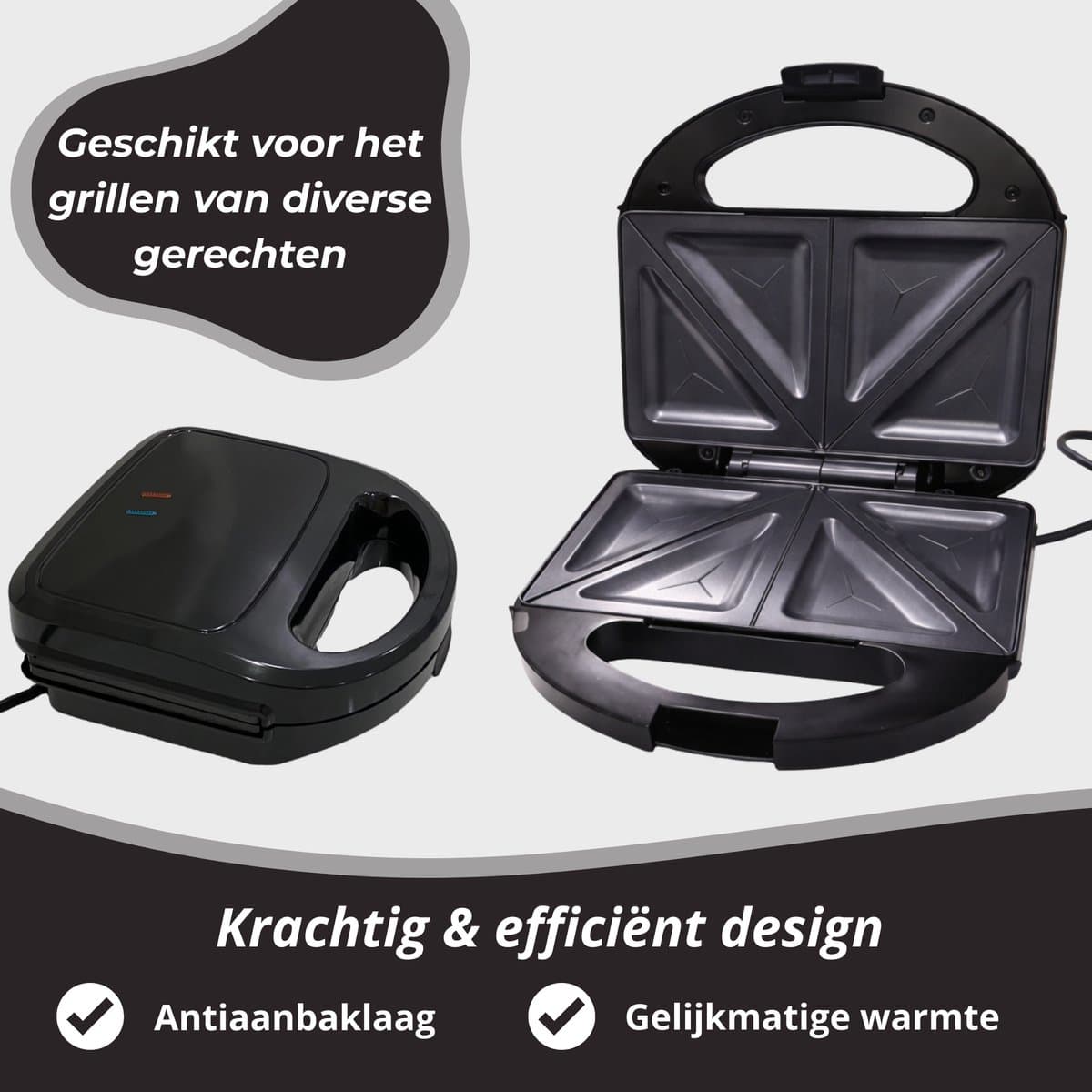 Monii Tosti Apparaat – Inclusief Diverse Opzetstukken – PFAS Vrij – Panini Grill – Contactgrill -Grill Ijzer – Tosti Ijzer – 2 Tosti’s thumbnail 2