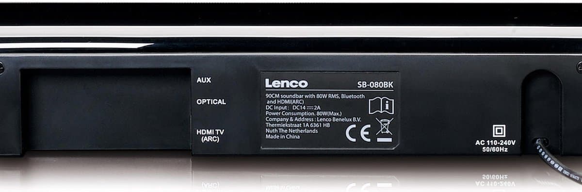 Lenco SB-080BK - Soundbar voor TV - Bluetooth - HDMI - AUX - Zwart thumbnail 5