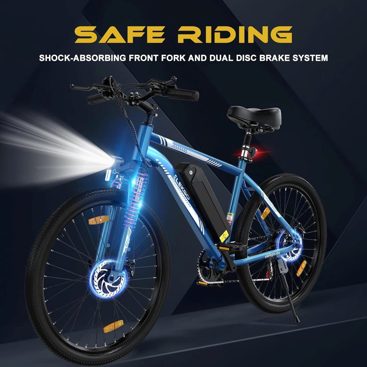 ELEKGO Elektrische Fiets EG15 - 26 Inch City Commuter EBike met Afneembare 36V 12Ah Lithium Batterij - Mountain E-Bike met 250W Motor - 7 Versnellingen - IP54 Waterdicht thumbnail 5