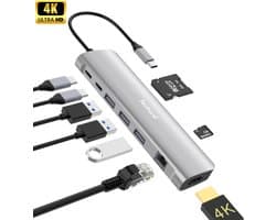 Productfoto van Techard 9-in-1 USB-C-hub met 4K HDMI, 3x USB 3.0, 100 W PD, ethernet en kaartlezer