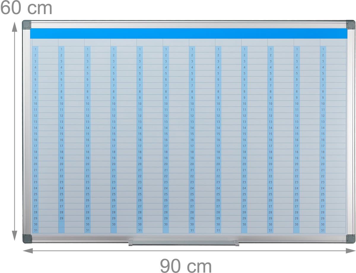 whiteboard planner - jaarplanner - magnetisch - pennenbakje - 60 x 90 cm - wit thumbnail 6