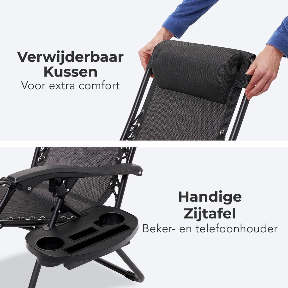 LifeGoods Opvouwbare Tuinstoelen - 2 Stuks - Ligstoel Tuin - 30°-90° Verstelbaar - Metaal - Zwart thumbnail 6