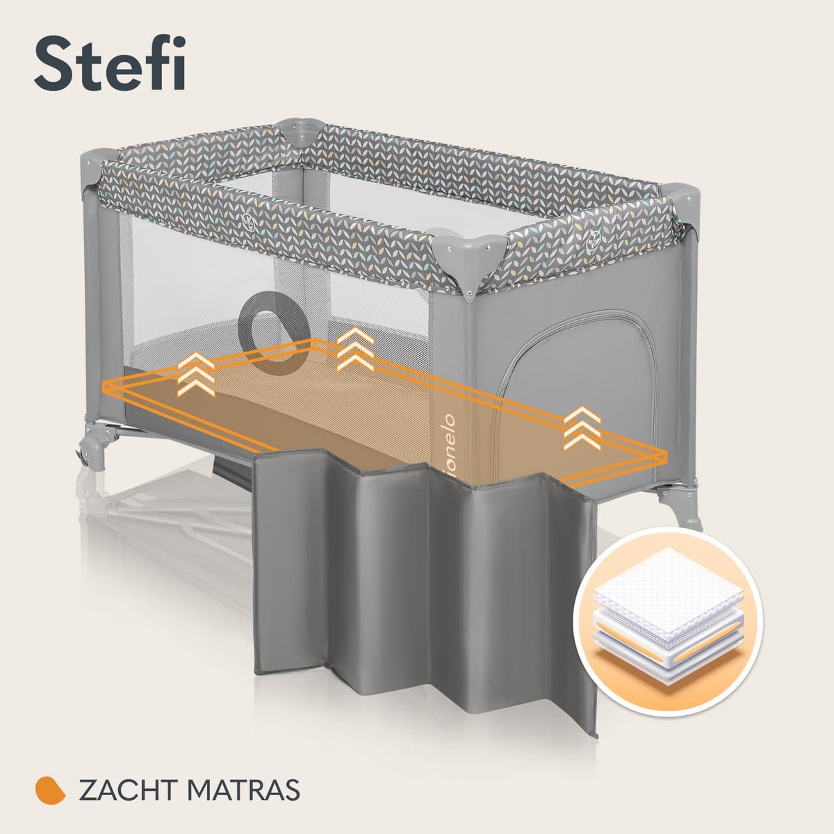 Campingbedje 3 in 1 - Baby Bed / Inklapbare Box / Reisbedje - 60x120 cm - 0-36 maanden / tot 15 kg - MET comfort MATRAS - Zij-ingang met rits - Wielen - Transporttas - Lionelo Stefi Babybed Babybox Ledikant thumbnail 5