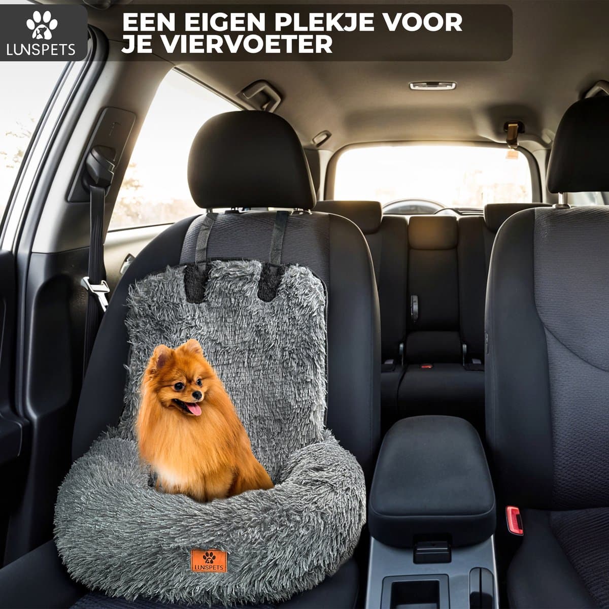Lunspets - Hondenmand Auto - Autostoel Hond - Automand Hond - Zacht - Wasbaar - Donkergrijs thumbnail 3