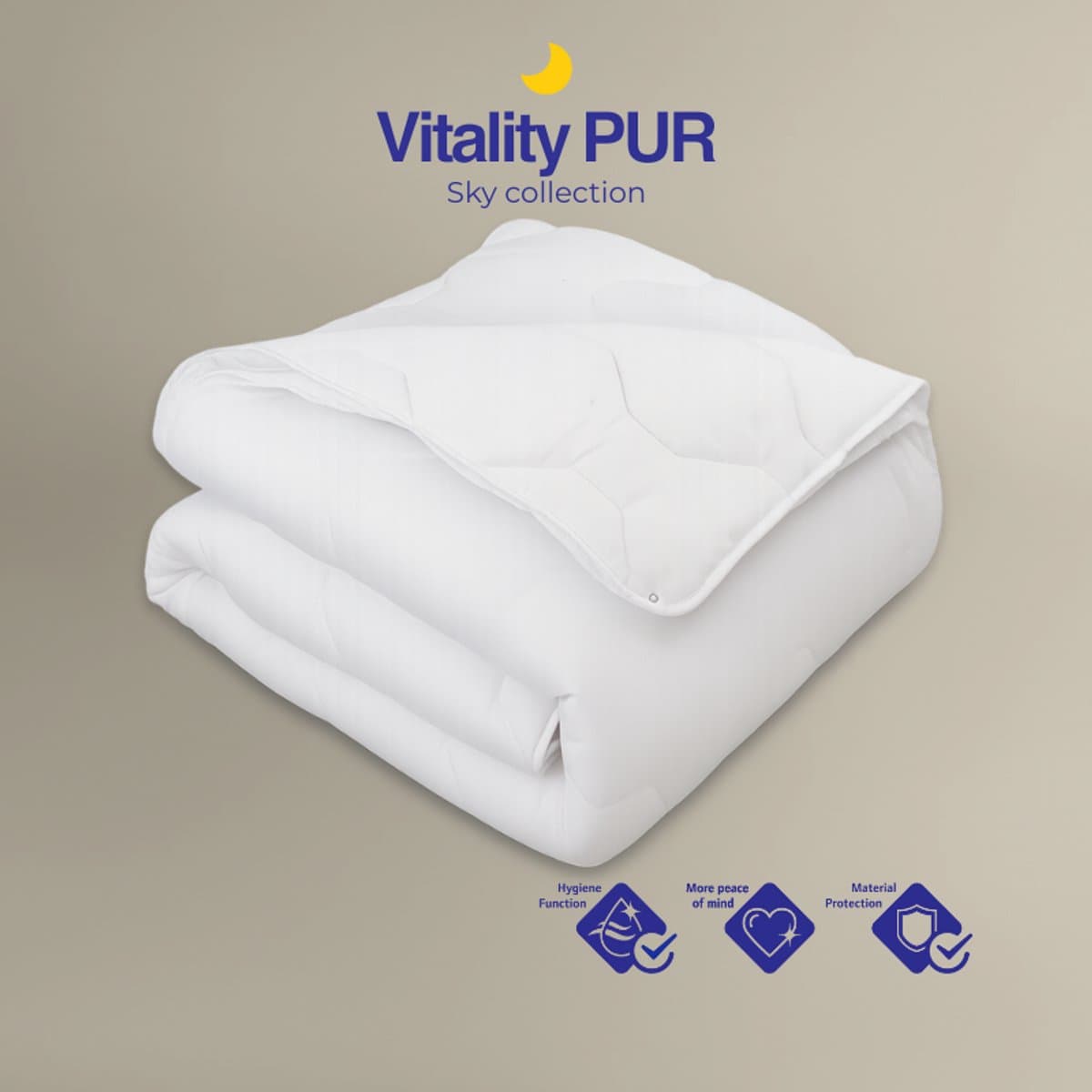 Vitality Pur Sky 4-Seizoenen Dekbed - 140x200 - Eenpersoons - 2-Delig Met Drukknopen - Sanitized Hygiënisch & Ademend Dekbed - Anti Allergie - Zomer & Winter dekbed