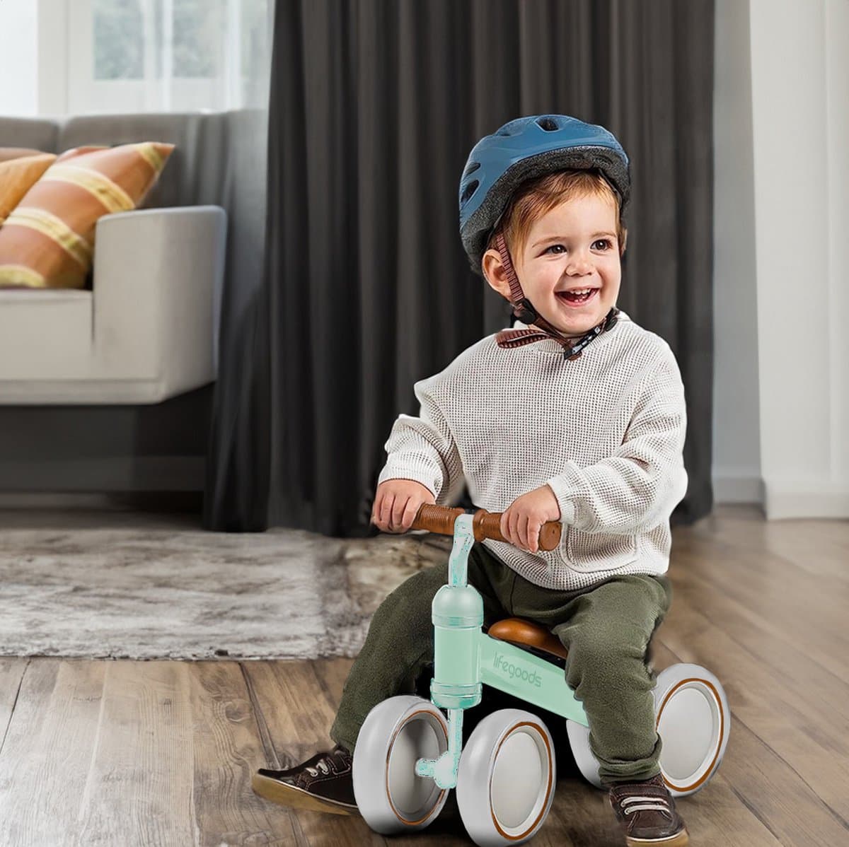 LifeGoods Loopfiets - Speelgoed Vanaf 1 jaar - Kinderstep - Loopfietsje - Pastelgroen thumbnail 5
