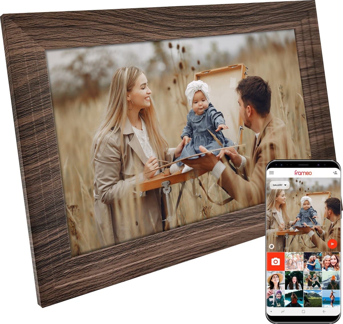 Digitale Fotolijst 10.1" HD Wifi - Houten Frame Walnoot