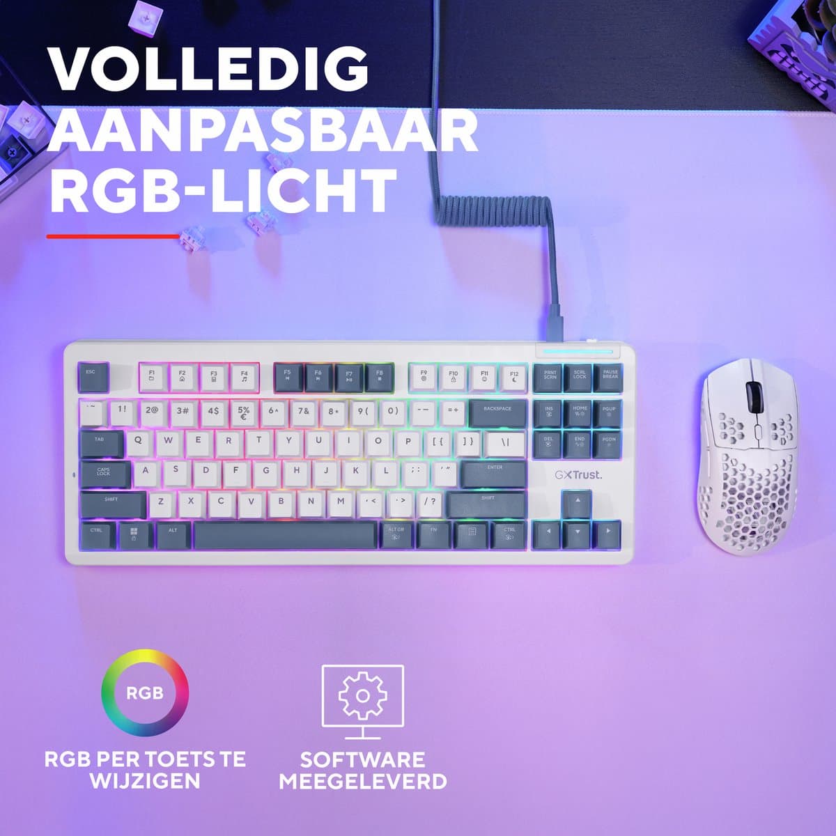 Trust GXT 872 Xyra - Gaming Toetsenbord - Mechanisch met Lineaire LEOBOG Seiya Switches - Hot-swappable - TKL - RGB - Bedraad - PC/PS5 - QWERTY US - Wit thumbnail 8
