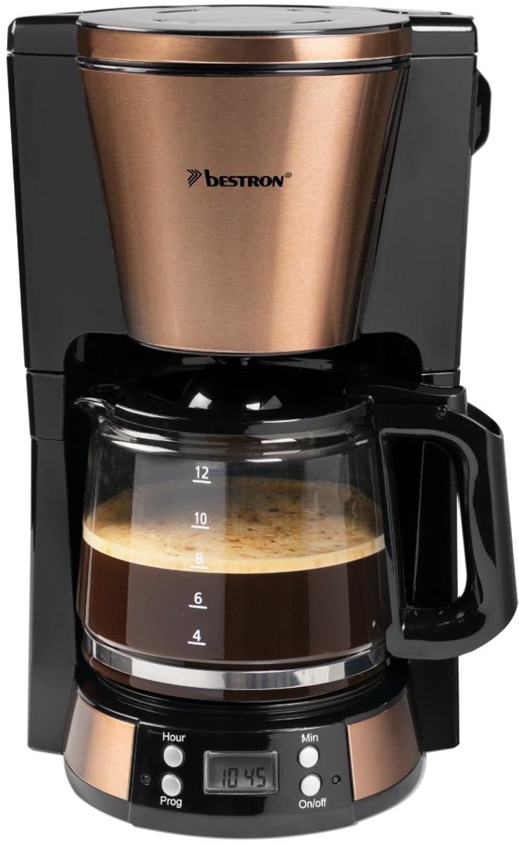 Bestron ACM800CO Koffiezetapparaat – 1,5L – 12 Koppen – Programmeerbare Timer – Warmhoudplaat – Permanentfilter – 1000W – Koper