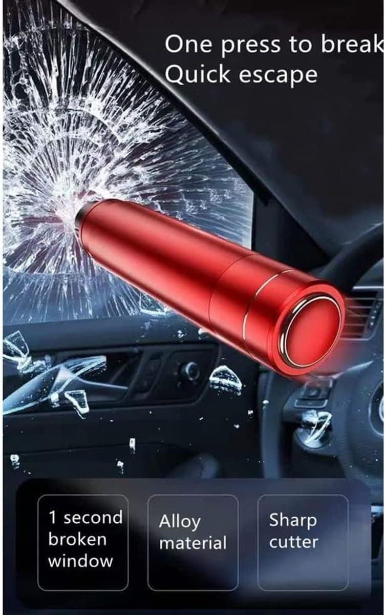 Raambreker - 2-pack autoveiligheidshamer nooduitganggereedschap - Auto-ruitbreker van één seconde - Gordelsnijder - Autoglasbreker - Levensreddend noodartefact (zwart) thumbnail 4