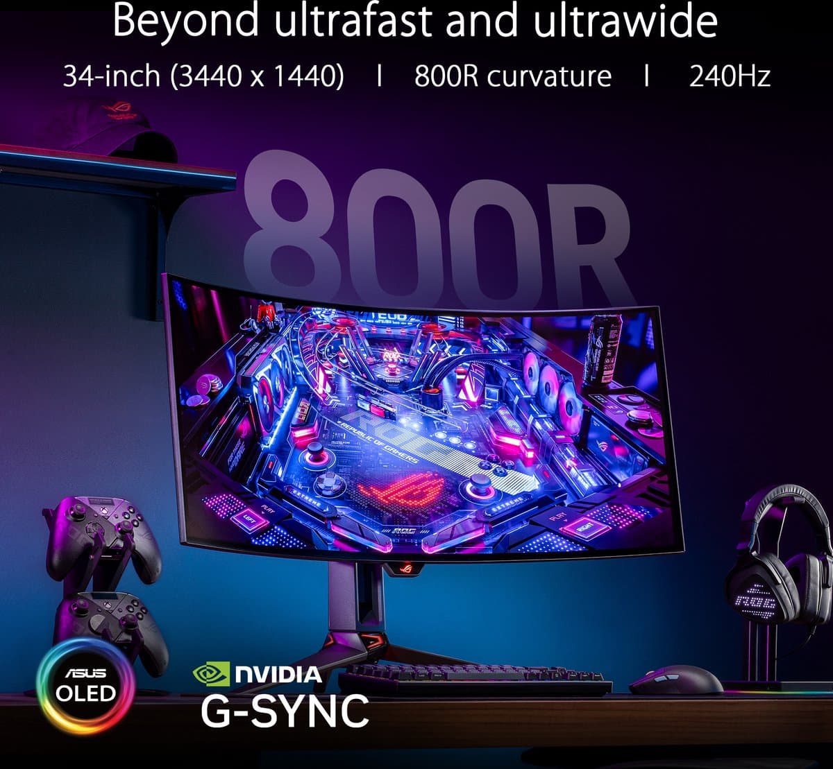 ASUS ROG Swift PG34WCDM - 4K Curved OLED 240Hz Gaming Monitor - 34 Inch thumbnail 5