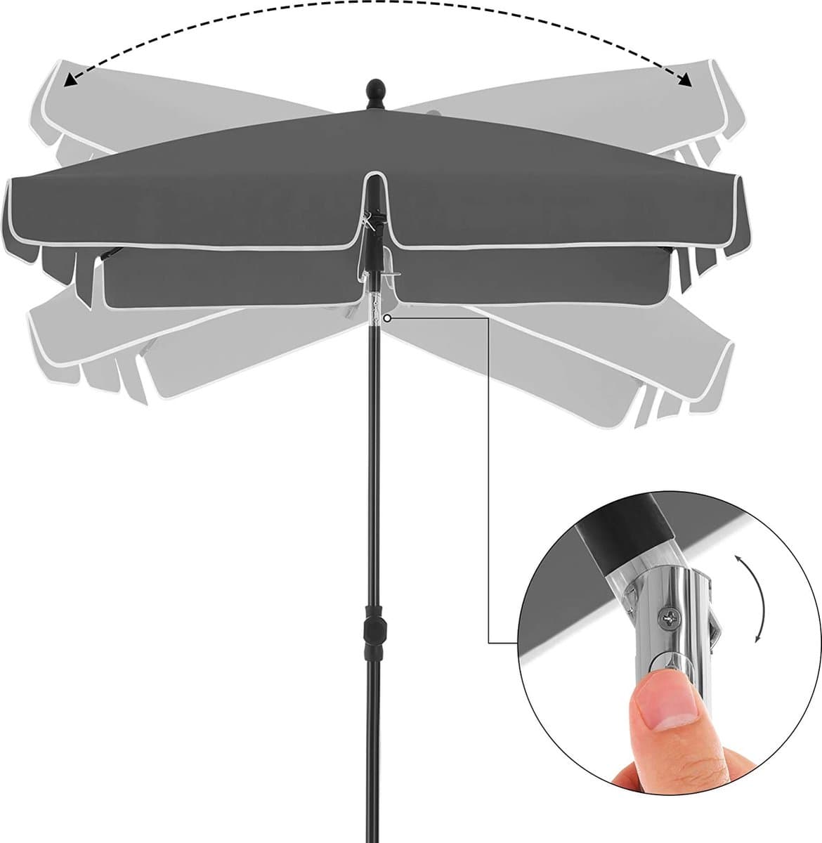 ACAZA Parasol - Strandparasol - Grijs - 200 x 125 cm (L x B) - inclusief Draagtas - Rechthoekig - Tuinparasol - Kantelbaar - Waterdicht - Terras Parasol voor Appartement - Parasol Strand thumbnail 8