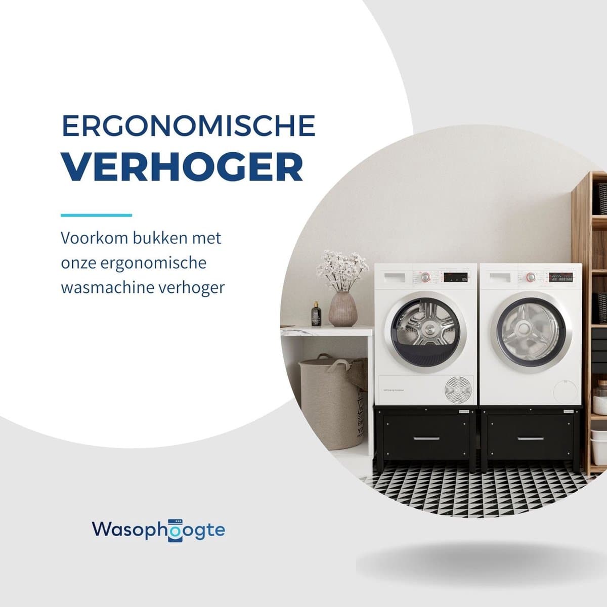 Wasophoogte® Wasmachine verhoger met lade - Wasmachine opbouwmeubel - Wasmachine sokkel - 42cm hoog - Zwart - Universeel - Dubbel - Inclusief Lekbak thumbnail 6