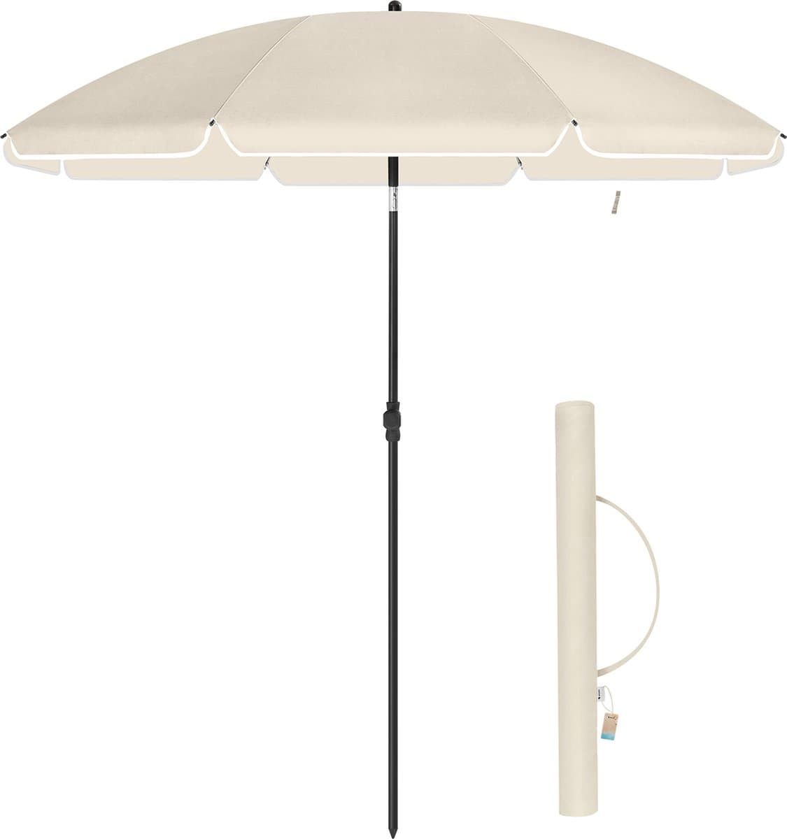 ACAZA Parasol - Strandparasol - Beige - 200 cm diameter - inclusief Draagtas - Rond - Tuinparasol - Kantelbaar - Waterdicht - Terras Parasol voor Appartement - Parasol Strand - Tot 3 Personen