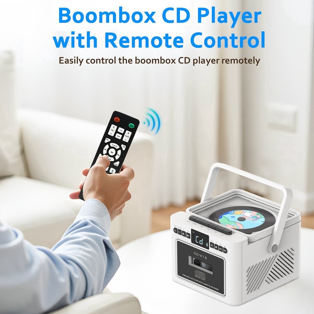 Draagbare CD-Cassette Speler - Retro Stijl - Boombox met 5000mAh Accu - Dubbele Stereo Luidsprekers - FM Radio - Met Afstandsbediening - USB/TF Kaart/AUX - Cassette Recorder - Voor Thuis, Reizen, Buiten, Huisentertainment thumbnail 6