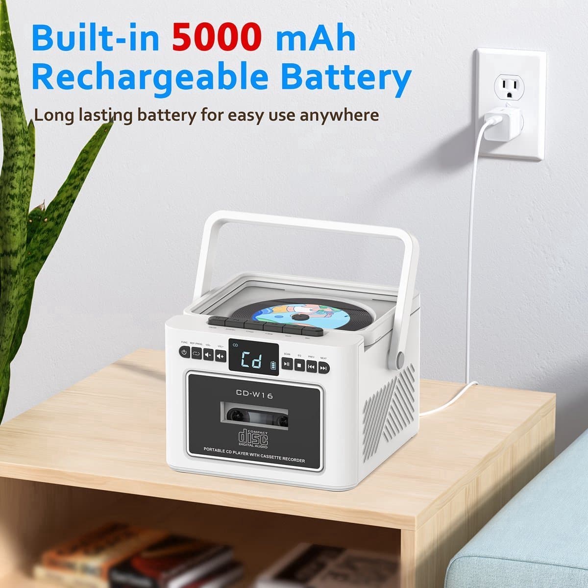 Draagbare CD-Cassette Speler - Retro Stijl - Boombox met 5000mAh Accu - Dubbele Stereo Luidsprekers - FM Radio - Met Afstandsbediening - USB/TF Kaart/AUX - Cassette Recorder - Voor Thuis, Reizen, Buiten, Huisentertainment thumbnail 2