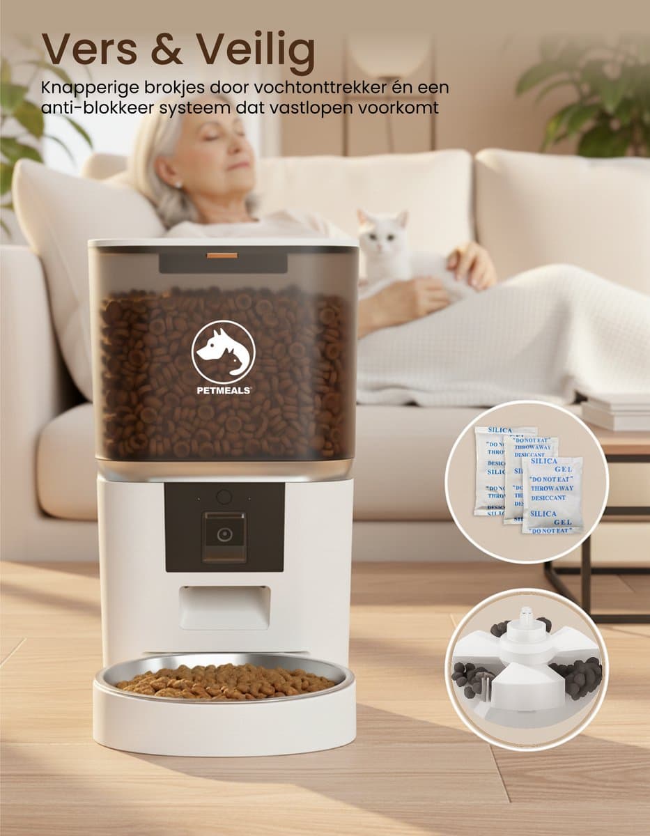 PetMeals® SmartFeed Pro - Automatische Voerbak - Full HD Camera - WiFi & App Bediening - 6L Inhoud - Voor Katten & Honden - Wit thumbnail 8