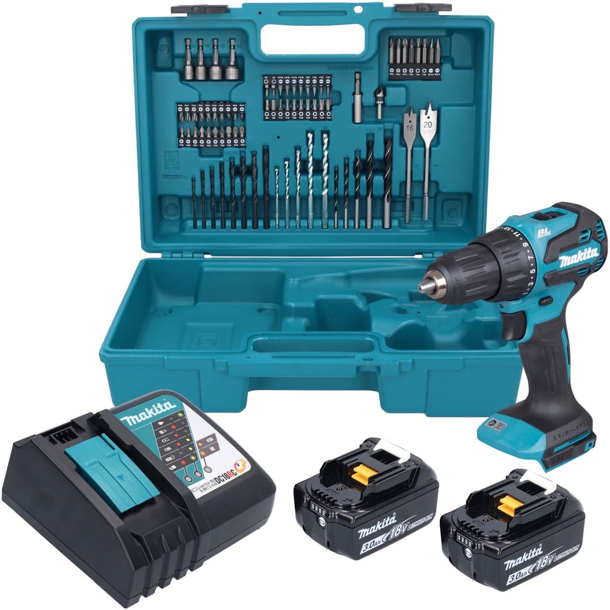 Makita DHP490RFX3 18 Volt accu LXT klopboormachine met 74 delige bitset in koffer en 2x 3.0Ah li-ion accus en lader thumbnail 2