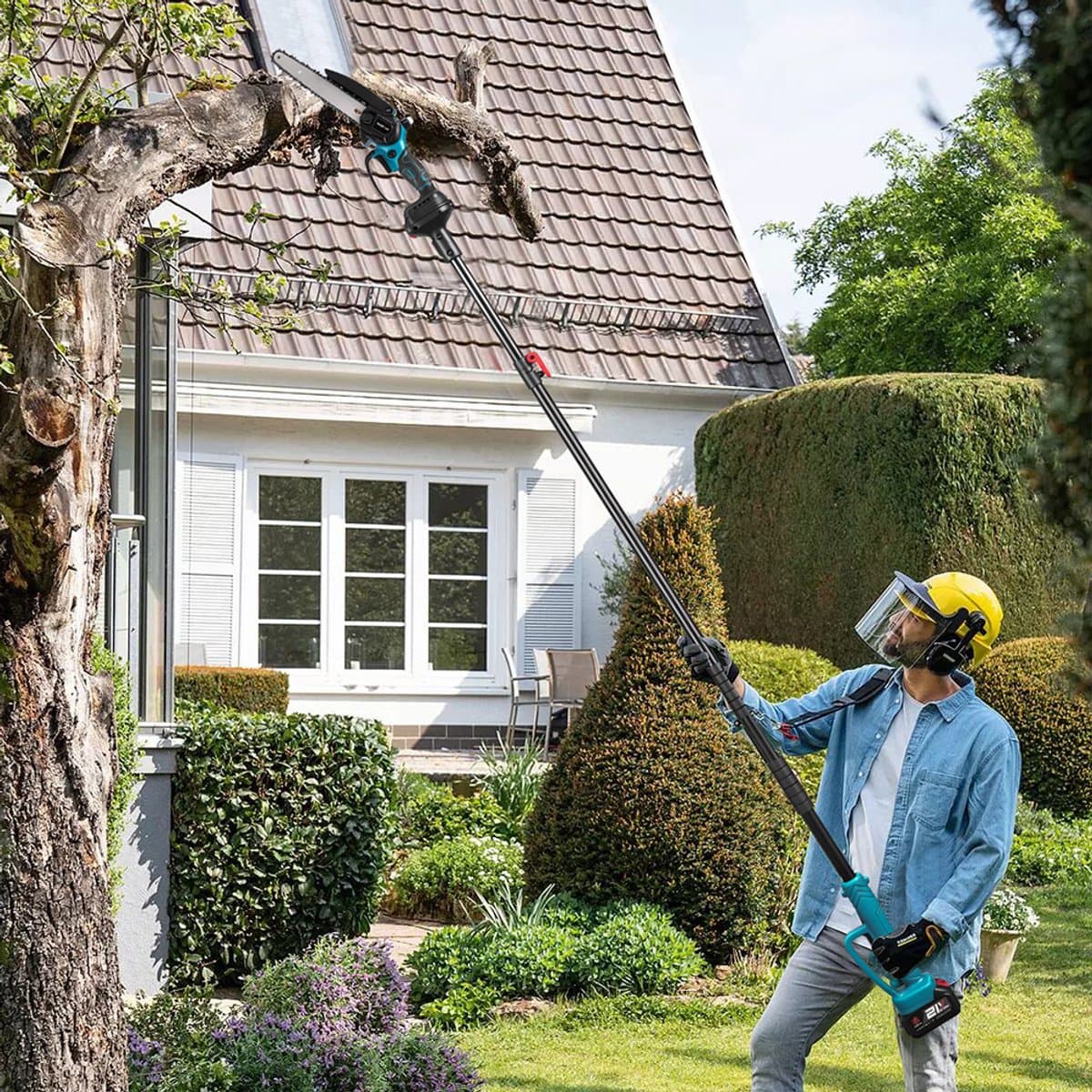 ONEVAN Accu Telescopische Kettingzaag - 8 Inch Elektrische Kettingzagen - Borstelloze Motor - Met 2 Accus - Telescopisch Snoeien Bundel - voor boomtakken, houtzagen thumbnail 6