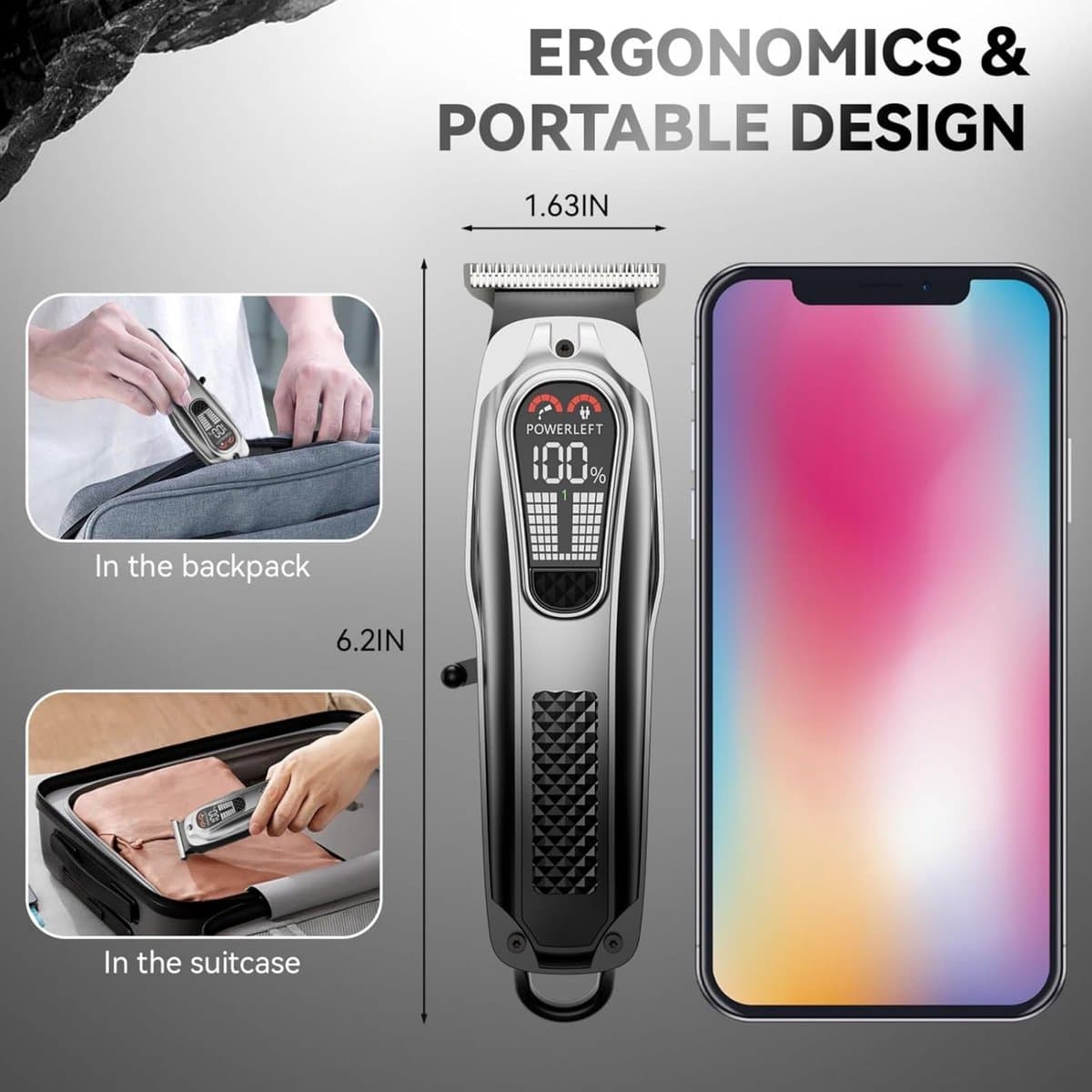 Tondeuse - Haartrimmer - Tondeuse mannen - Professionele Draadloze Tondeuse - Professionele Haar Baardtrimmer - Zero Gapped Trimmer - Grijs - Barber Hair Clipper - Perfect voor Feestdecoratie - Kerstcadeaus - Kerst thumbnail 2
