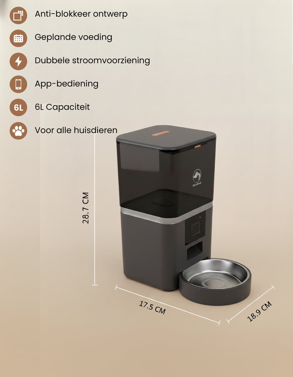 PetMeals® SmartFeed Pro - Automatische Voerbak - WiFi & App Bediening - 6L Inhoud - Voor Katten & Honden - Zwart thumbnail 6