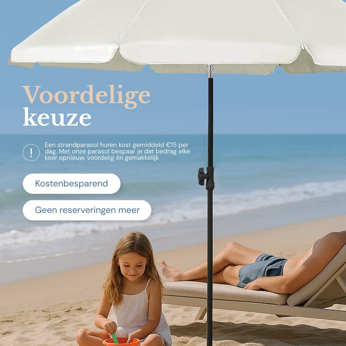 O’DADDY® Parasol Set – Kantelbaar & Verstelbaar – Waterdicht – UV-Bestendig – Met Grondboor & Draagtas – Strand, Tuin & Balkon – 180 cm – Beige thumbnail 6