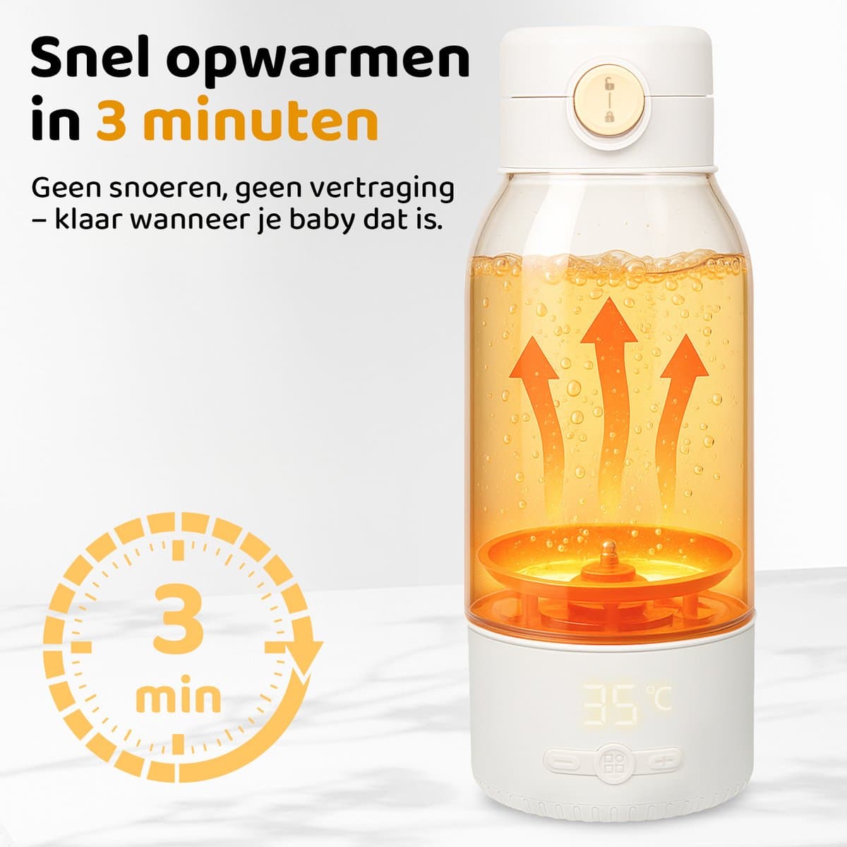 Draagbare Flessenwarmer met 10.000mAh Accu - 500ml Baby Waterwarmer - Snoerloos Gebruik - Precieze Temperatuurregeling & 24u Warmhoudfunctie - Oplaadbaar via USB-C - Kinderslot - Wit/Rvs thumbnail 4