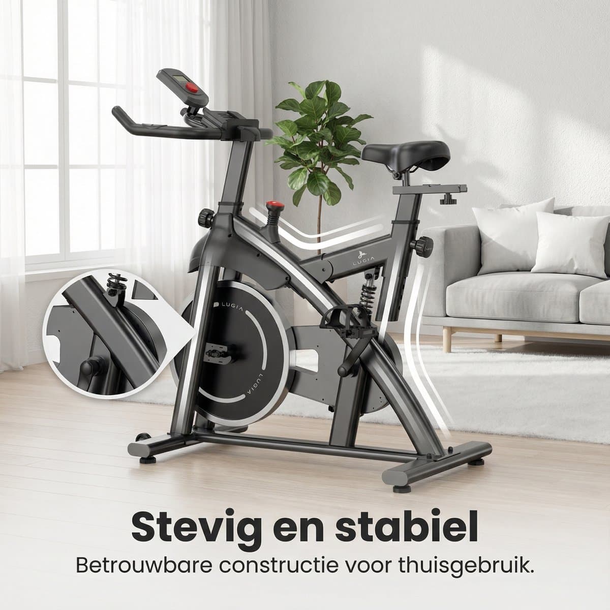 Lugia Hometrainer Pro – Fitnessfiets voor Lange Gebruikers – Premium Vering & Demping – Extra Soepel & Stil – Verstelbaar Zadel – 0-100% Weerstand thumbnail 3