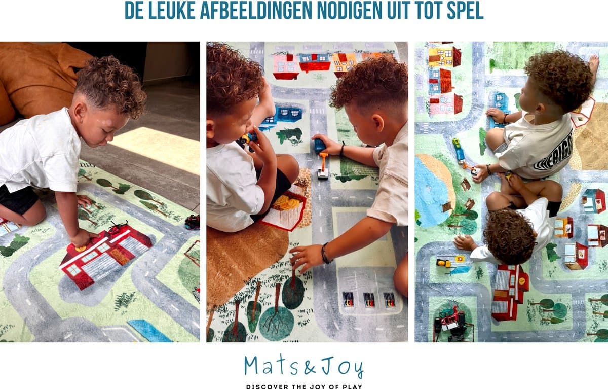 Mats & Joy® Village Auto Speelmat 130x180cm - Fluweelzacht - Anti-slip - Wasbaar - Groot Auto Speeltapijt Kinderen - Speelkleed Baby - Autokleed thumbnail 4