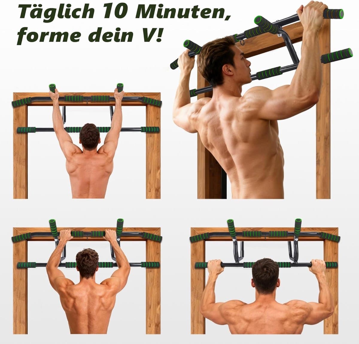 NETTLIFE Pull Up Bar - Pull-upstang voor deurkozijn - 140kg Draagkracht - met gewatteerde antisliphandgrepen - Optrekstang Wandmontage - Trainingsapparaat voor deurkozijn 80-90 cm - Pull Up Station voor Thuis Sporten - Thuis Fitness - groen thumbnail 8