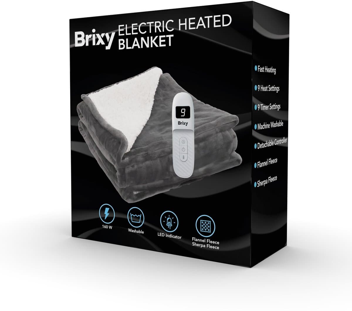 Brixy Elektrische Deken - Warmtedeken - 1 Persoons - 160 x 130 cm - Met Timer - Bovendeken - Fleece - Antraciet thumbnail 8