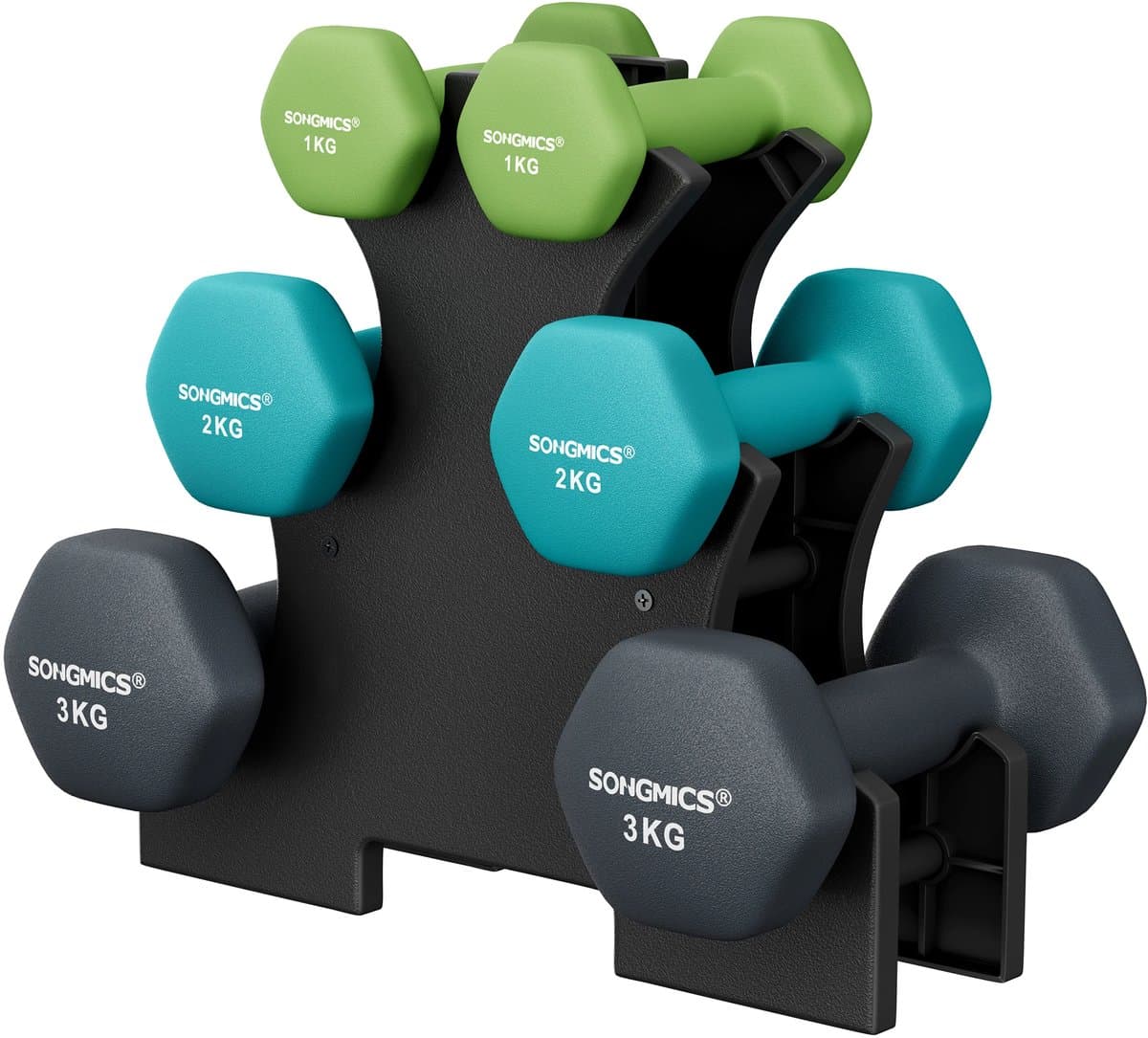 Jessi Store - Dumbbells - Dumbbells set - Dumbell - Dumbell set - Halterset - Halters - Set 12Kg - Met standaard - Neopreen