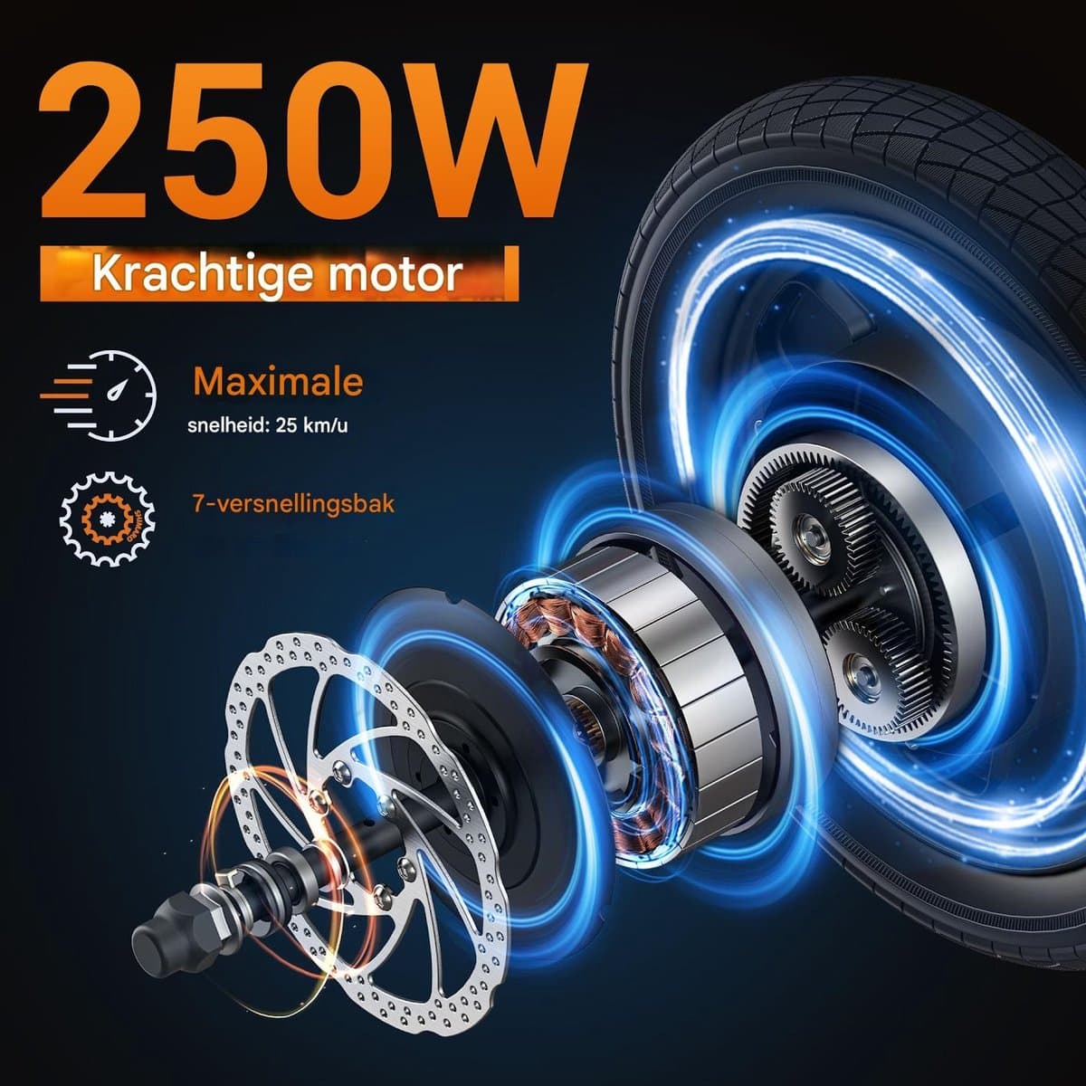 Elektrische Fiets - Motor 250W - Actieradius 60km - 14 Inch -25km/ - 48V/7.5Ah -vouwbaar E-bike -stads E-bikes & E-Nederland - blauw thumbnail 3